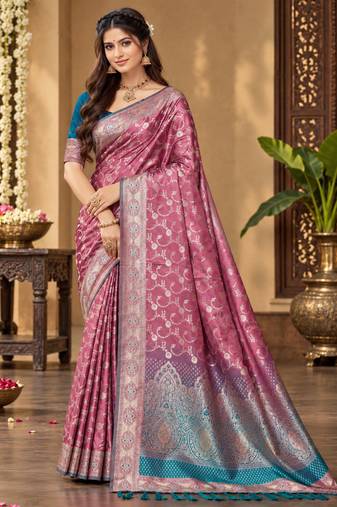 sangam prints mauve pink silk blend woven work traditional saree