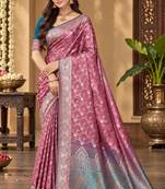 sangam prints mauve pink silk blend woven work traditional saree