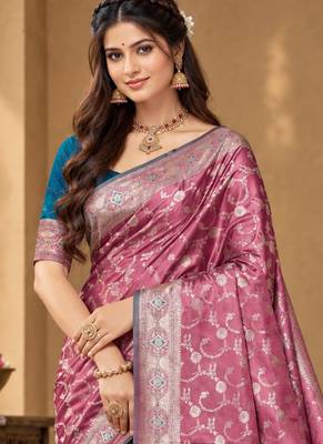 sangam prints mauve pink silk blend woven work traditional saree 2