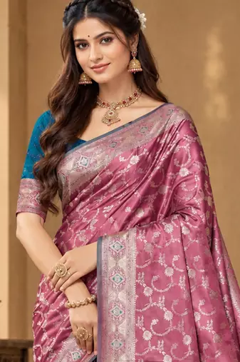 sangam prints mauve pink silk blend woven work traditional saree