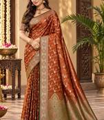 sangam prints burnt copper silk blend woven work traditional saree