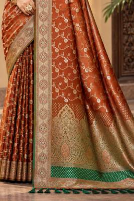 sangam prints burnt copper silk blend woven work traditional saree 3