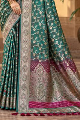 sangam prints peacock green silk blend woven work traditional saree 3