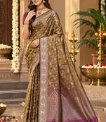 sangam prints antique gold silk blend woven work traditional saree