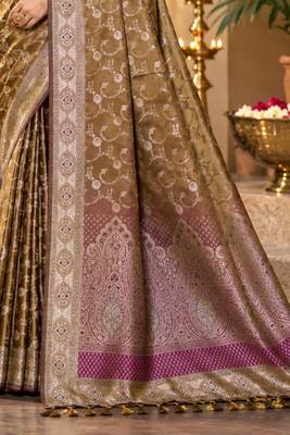 sangam prints antique gold silk blend woven work traditional saree 3