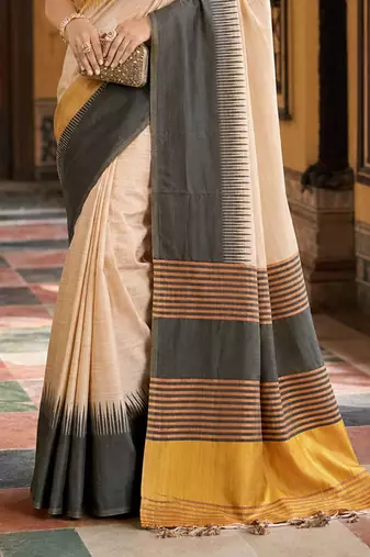 sangam prints mustard yellow slub silk blend woven work traditional saree