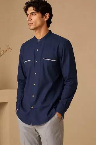 Blue grey malai cotton shirt