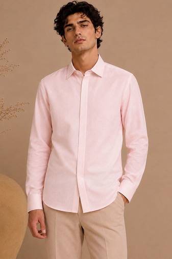 Baby pink threaded bemberg silk shirt