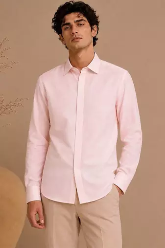 Baby pink threaded bemberg silk shirt