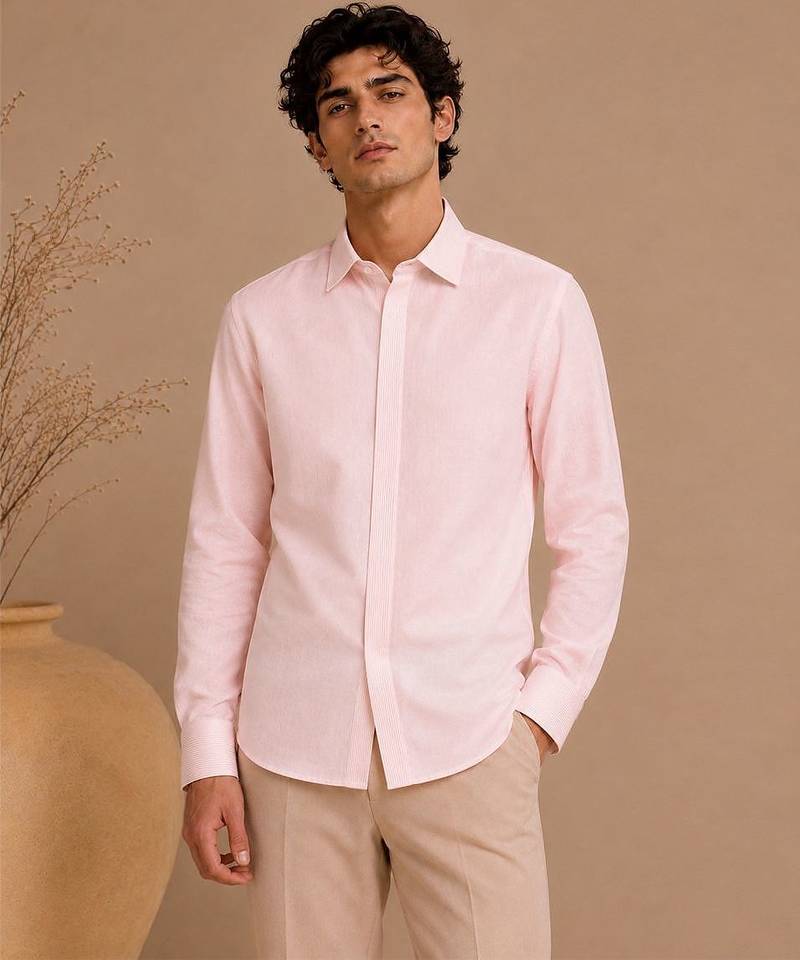 Baby pink threaded bemberg silk shirt