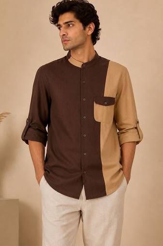 Brown beige malai cotton shirt