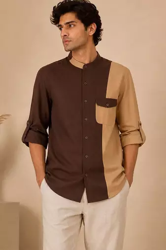 Brown beige malai cotton shirt