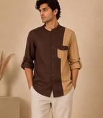 Brown beige malai cotton shirt