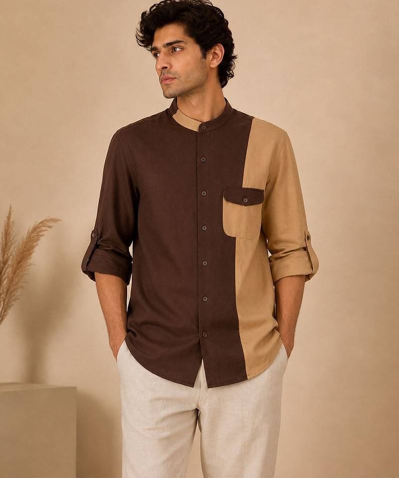 Brown beige malai cotton shirt