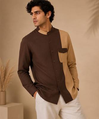 Brown beige malai cotton shirt 2