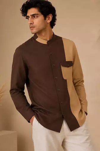 Brown beige malai cotton shirt
