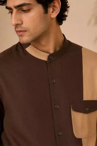 Brown beige malai cotton shirt