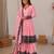 Women pink gorgette embroidery work detailing kurta set with dupatta