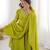 Women green silk embroidery work detailing kurta set with dupatta