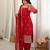 Women red gorgette embroidery work detailing kurta set with dupatta