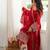 Women red gorgette embroidery work detailing kurta set with dupatta