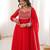Women red gorgette embroidery work detailing kurta set with dupatta