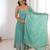 Women rama blue gorgette embroidery work detailing kurta set with dupatta