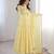 Women yellow gorgette embroidery work detailing kurta set with dupatta