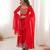 Women red gorgette embroidery work detailing kurta set with dupatta
