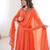 Women orange gorgette embroidery work detailing kurta set with dupatta