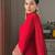 Women red silk embroidery work detailing kurta set with dupatta