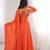 Women orange gorgette embroidery work detailing kurta set with dupatta
