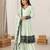 Women pista gorgette embroidery work detailing kurta set with dupatta