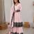 Women light pink gorgette embroidery work detailing kurta set with dupatta