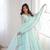 Women sky blue gorgette embroidery work detailing kurta set with dupatta