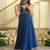 Women blue silk embroidery work detailing kurta set with dupatta