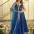 Women blue silk embroidery work detailing kurta set with dupatta