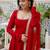 Women red gorgette embroidery work detailing kurta set with dupatta