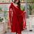 Women red gorgette embroidery work detailing kurta set with dupatta