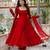 Women red gorgette embroidery work detailing kurta set with dupatta