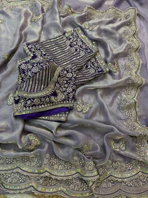 new fancy soft fendy satin embroidered work saree with blouse 1