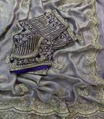 new fancy soft fendy satin embroidered work saree with blouse