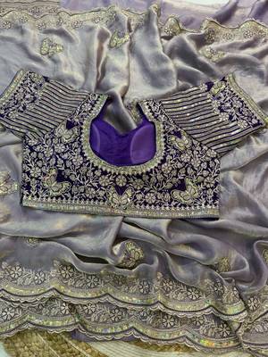 new fancy soft fendy satin embroidered work saree with blouse 3