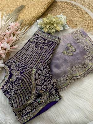 new fancy soft fendy satin embroidered work saree with blouse 4