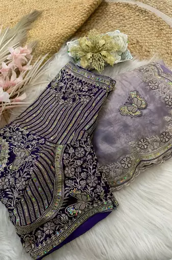 new fancy soft fendy satin embroidered work saree with blouse