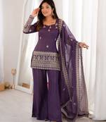 Purple Embroidered Kurta Palazzo Set with Designer Dupatta | Women’s Ethnic Wear
