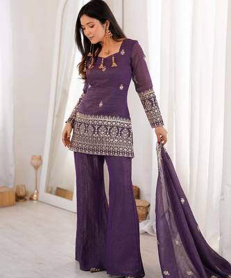 Purple Embroidered Kurta Palazzo Set with Designer Dupatta | Women’s Ethnic Wear 3