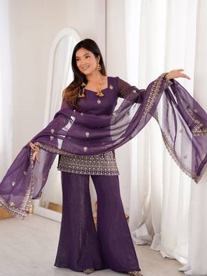 Purple Embroidered Kurta Palazzo Set with Designer Dupatta | Women’s Ethnic Wear 4