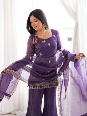Purple Embroidered Kurta Palazzo Set with Designer Dupatta | Women’s Ethnic Wear 6