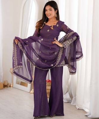 Purple Embroidered Kurta Palazzo Set with Designer Dupatta | Women’s Ethnic Wear 7